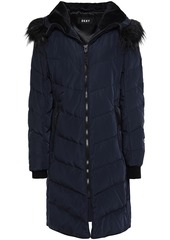 Dkny Woman Quilted Shell Hooded Down Coat Navy