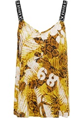 Dkny Woman Rooftop Ready Logo-embroidered Printed Voile Camisole Chartreuse