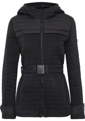 Dkny Woman Scuba-paneled Shirred Shell Hooded Jacket Black
