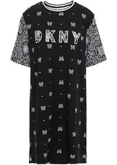 Dkny Woman Vintage Fresh Embroidered Printed Cotton-blend Jersey Nightshirt Black