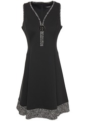 Dkny Woman Zip-detailed Jacquard-trimmed Jersey Mini Dress Black