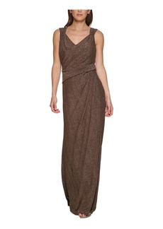 DKNY Women's All Over Metallic Knit Sleeveless Dress Gold/BLK