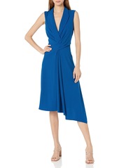 DKNY Women's Asymetrical Hem Scuba Crepe V-Neck Dress Blue LAGN