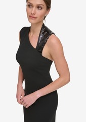 Dkny Women's Asymmetric-Neck Sequin-Detail Gown - Black