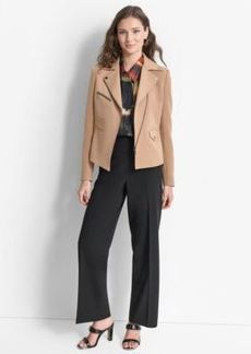 Dkny Womens Asymmetrical Front Moto Jacket Abstract Print Shimmering Long Sleeve Blouse Pull On Pants