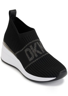 DKNY Women's Athletic Everyday Phebe-Slip On Wedge Sneaker BLK/DK Gun