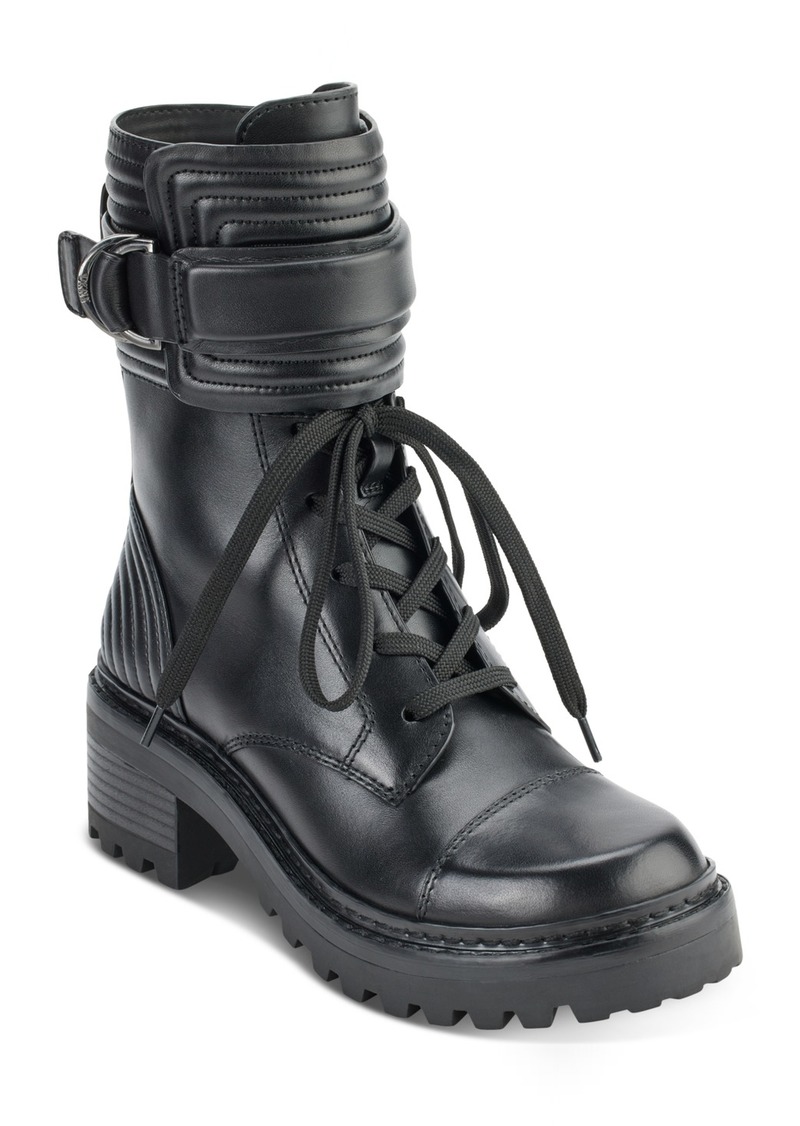 Dkny Women's Basia Buckled Quilted Lug Sole Combat Boots - Black