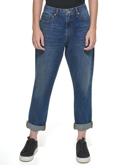 DKNY Women's Cuffed Boyfriend Straight Jeans Dark WASH