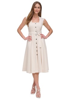 Dkny Women's Belted Button-Front Midi Dress - Elegant Beige