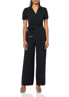 DKNY Women's Belted Desk to Dinner Polo Collar Ruched Sleeve