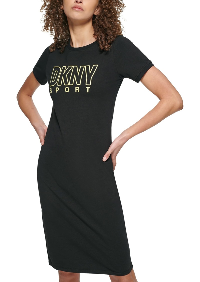 DKNY Women's Bodycon Short Sleeve Outline Logo Dress