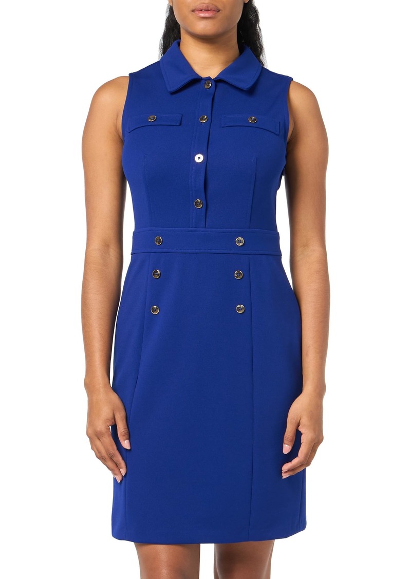 DKNY Women's Button Detail Collared Sleeveless Dress