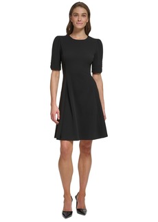 Dkny Women's Button-Detail Short-Sleeved Fit & Flare Dress - Black