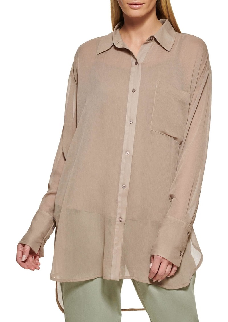DKNY Women's Button-Down Sheer Staple Sportswear Top
