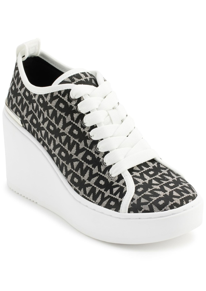 DKNY Women's Byla Wedge Sneaker WHT/Black