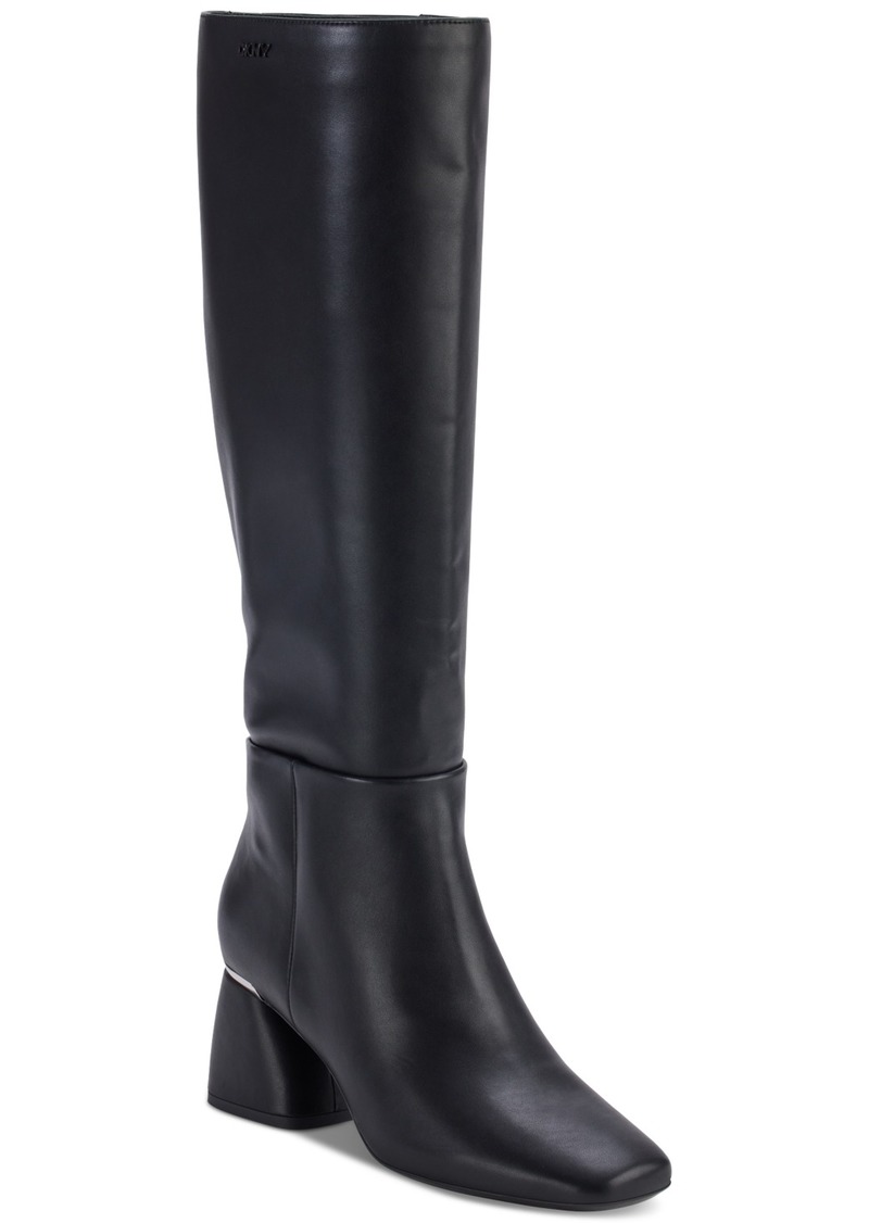 Dkny Women's Cana Block Heel Knee High Dress Boots - Black/ Black