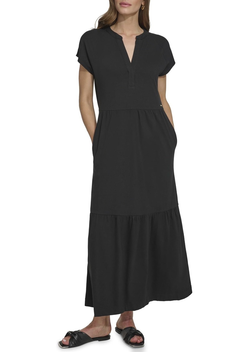 DKNY Women's Casual Notch Neck Cap Sleeve Dress