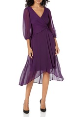 DKNY Women's Chiffon 3/4 Sleeve Faux Wrap Dress