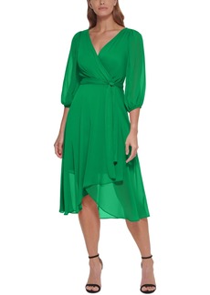 Dkny Women's Chiffon 3/4-Sleeve Midi Dress - Apple Green