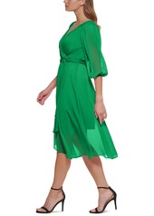 Dkny Women's Chiffon 3/4-Sleeve Midi Dress - Apple Green