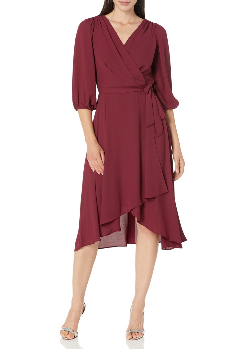 DKNY Women's Balloon Half Sleeve Faux Wrap Midi Dress