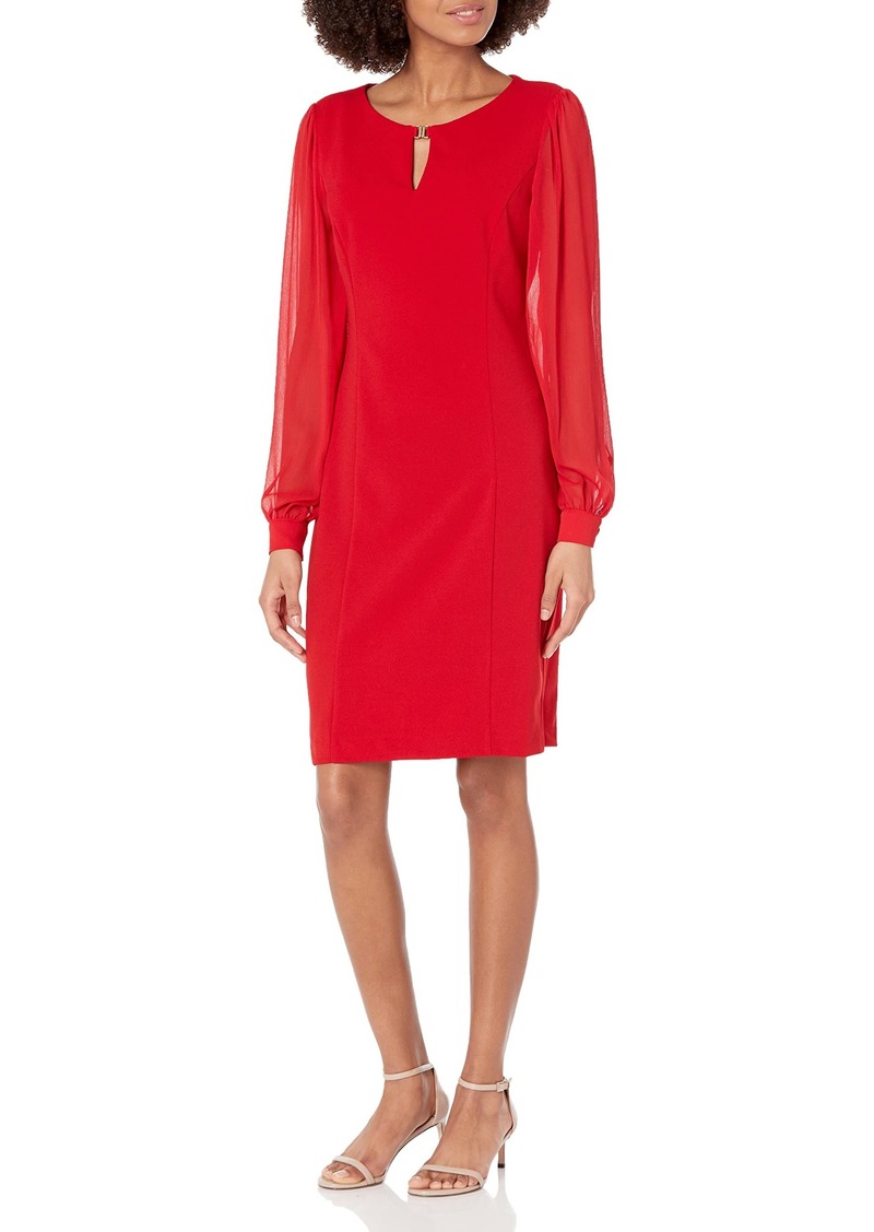 DKNY Women's Chiffon Sleeve Sheath Dress with Keyhole