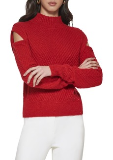 DKNY Women's Cold-Shoulder Cable Knit Long Sleeve Sweater