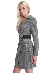 Dkny Women's Collared Faux-Wrap Long-Sleeve Dress - Black/Cream