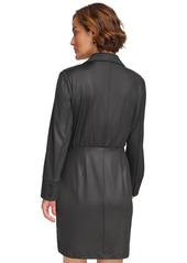 Dkny Women's Collared Long-Sleeve Surplice Dress - Black
