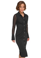 Dkny Women's Collared Mesh-Sleeve Button-Up Shirtdress - Black