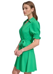 Dkny Women's Collared Tie-Waist Puff-Sleeve Dress - Apple Green