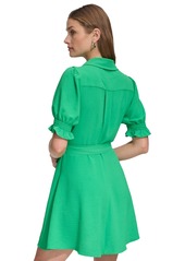 Dkny Women's Collared Tie-Waist Puff-Sleeve Dress - Apple Green