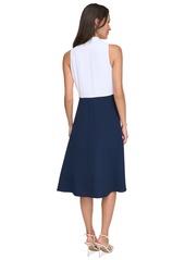 Dkny Women's Color-Blocked Collared Sleeveless Dress - Cream/Navy