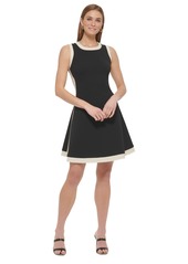 Dkny Petite Sleeveless Contrast-Trimmed Dress - Black/Beige