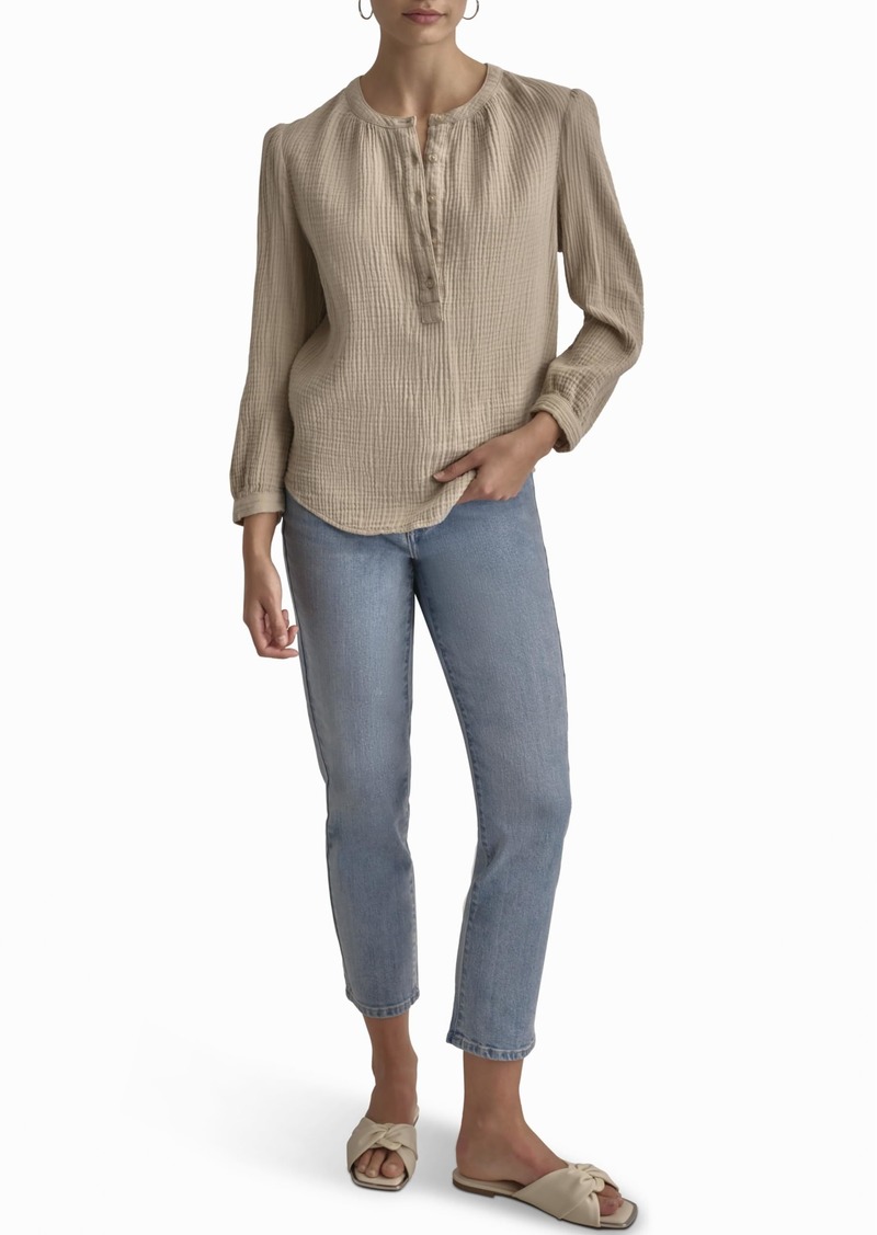 DKNY Women's Comfy Crew Neck Button Casual