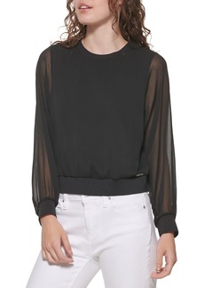 DKNY Women's Contrast Easy Sheer Sleeve Sportswear Top