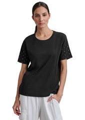 Dkny Women's Crewneck Embellished-Dolman-Sleeve Top - Black