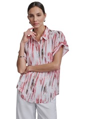 Dkny Women's Crinkle Chiffon Printed Dolman-Sleeve Blouse - Brkn Brsh