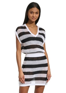 Dkny Women's Crochet Cotton Cover-Up Dress - Black/ White