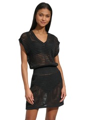Dkny Women's Crochet Cotton Cover-Up Dress - Black/ White