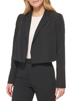 DKNY Women's Cropped Open Front Everyday Blazer BLK/Ivory