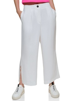 DKNY Women's Cropped Side Slit Pin-Stripe Pant WHT/Black