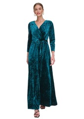 Dkny Women's Crushed-Velvet Belted Faux-Wrap Gown - Forest Green