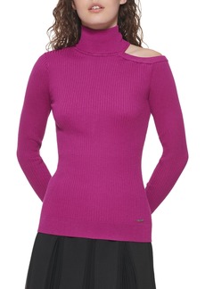 DKNY Women's Cut-Out Turtleneck Edgy Sportswear Sweater