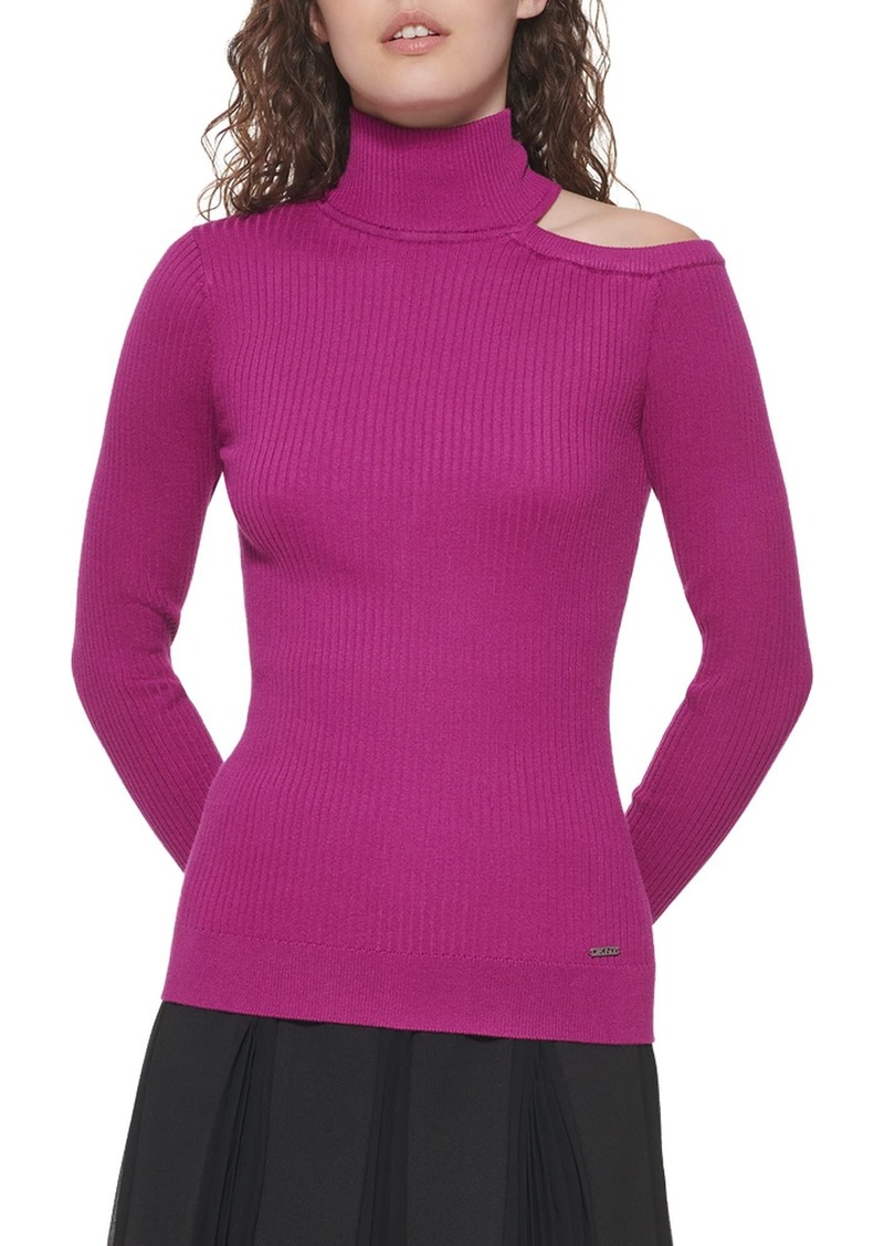 DKNY Women's Cut-Out Turtleneck Edgy Sportswear Sweater