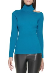 DKNY Women's Cut-Out Turtleneck Edgy Sportswear Sweater
