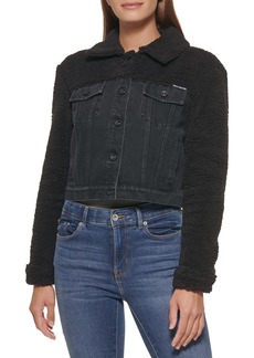 DKNY Women's Denim Fur Collar Fashionable Jeans Jacket