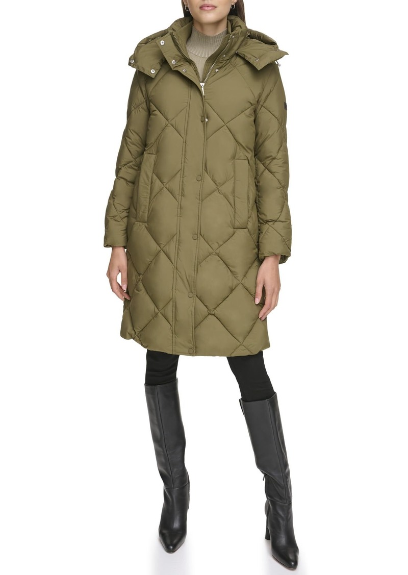 DKNY Women's Diamond Quild Down Alternative Long Puffer Jacket  SM (4-6)