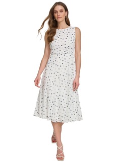 Dkny Women's Dot-Print Sleeveless Midi Dress - Silver/Navy