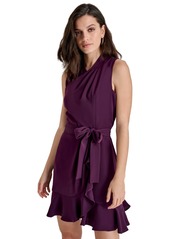 Dkny Women's Drape-Neck Sleeveless Tie-Waist Dress - Raisin